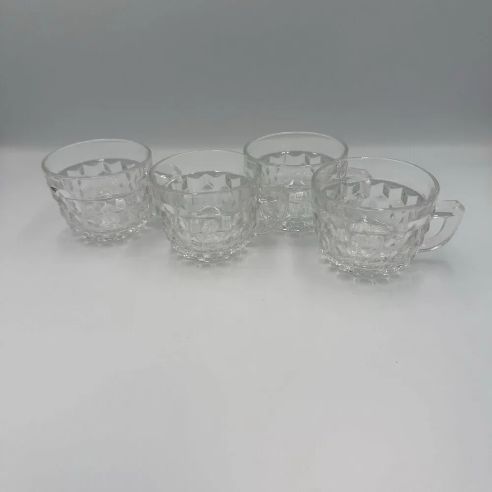Fostoria 1960s American D-handle Elegant Glass Cubist Punch Orphan Set Of 4 READ